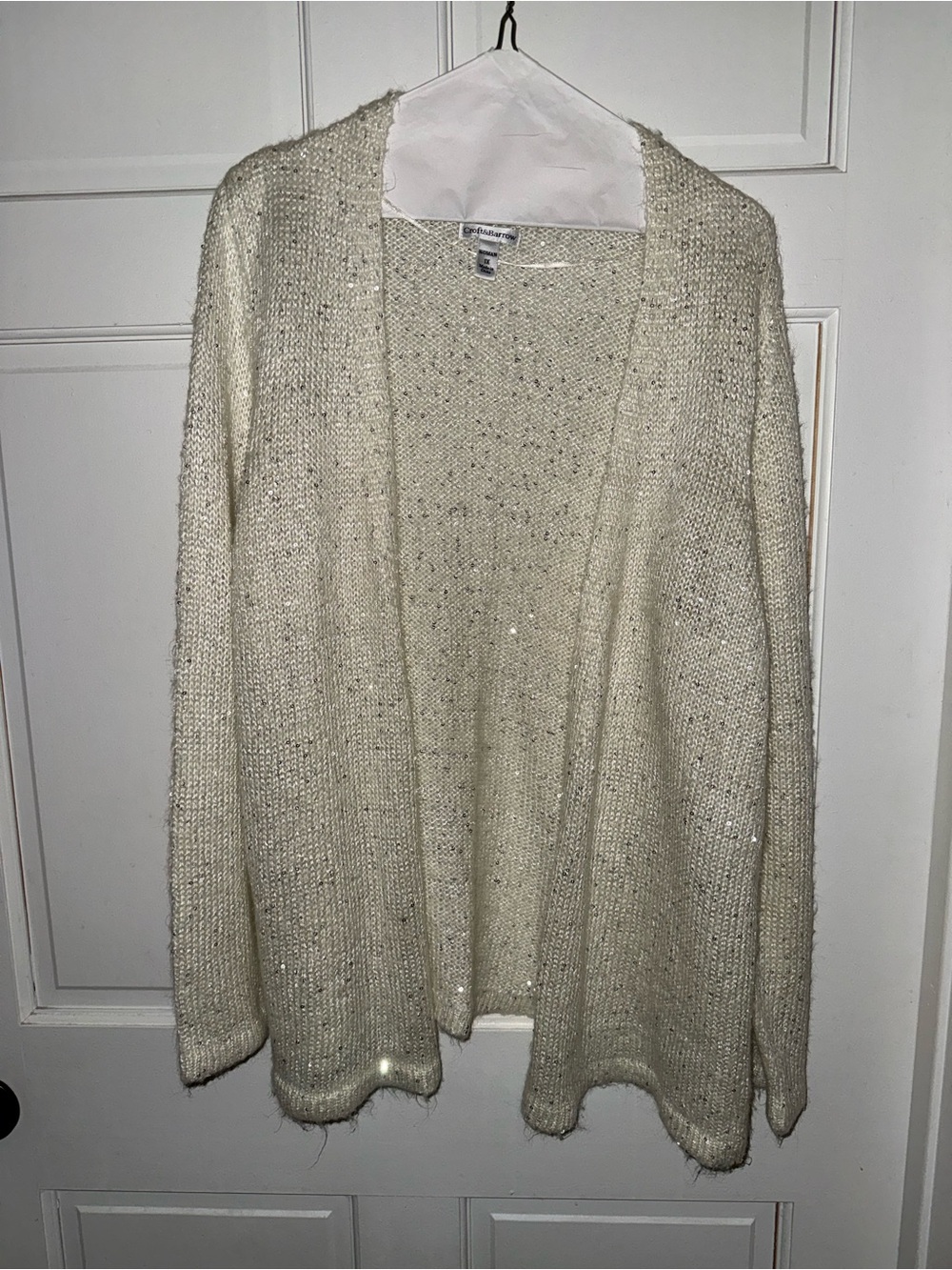 croft & barrow Cream Open-Front Knit Cardigan with Subtle Sparkle